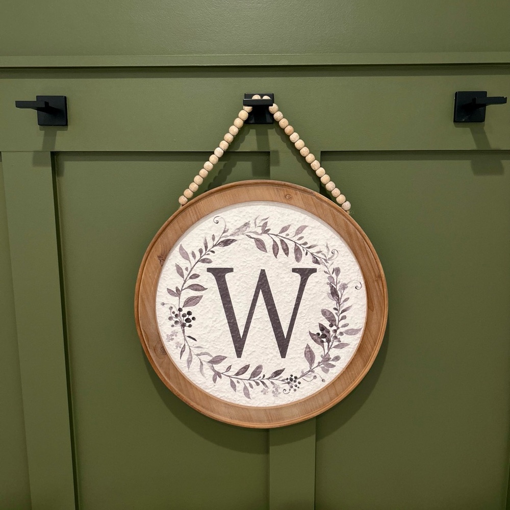 Floral Farmhouse Round Wood Hanging Wall Sign Monogram W Decorative Plaque